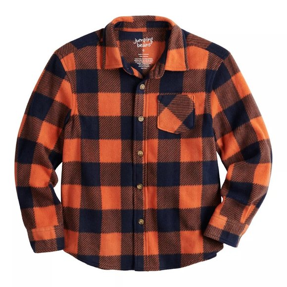 Jumping Beans Toddler Boy Orange Plaid Long Sleeve Button Down Shirt - Picture 1 of 1